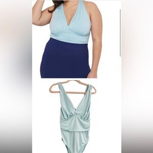 Eloquii Ruched Bodysuit Plus Size 14 16 Pastel Blue Jersey Knit